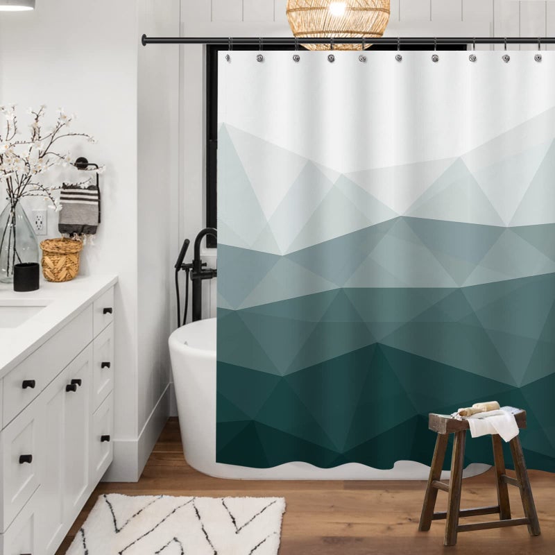 Sunlit Designer Shower Curtain, Popular Shower Curtain, Ombre Dark Green Fabric Shower Curtains for Bathroom Decor, Contemporary Bathroom Curtains, Dark Green - Image 3